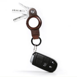 KeySmart Air - Compact Leather Key Holder and Case for Apple Airtag - Brown KS040-BRN-LEA