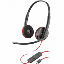 HP Poly Blackwire C3220 Wired Over-the-head, Over-the-ear Stereo Headset - Black, Red - Binaural - Supra-aural - 32 Ohm - 20 Hz to 20 kHz - 158.5 cm Cable - Noise Cancelling Microphone - USB Type C 80S07A6