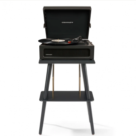 Crosley Voyager Bluetooth Portable Turntable + Entertainment Stand Bundle - Black CRIW8017BST-BK4