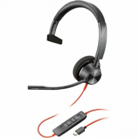 HP Poly Blackwire 3310 Wired On-ear Mono Headset - Black - Microsoft Teams Certification - Monaural - Ear-cup - 32 Ohm - 216.4 cm Cable - Omni-directional Microphone - USB Type C, Mini-phone (3.5mm) 8X216AA