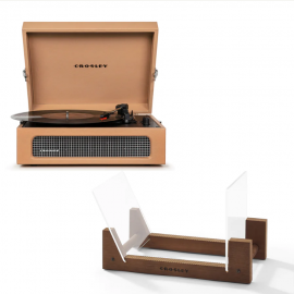 Crosley Voyager Bluetooth Portable Turntable - Tan + Bundled Crosley Record Storage Display Stand CR8017BSS-TA4