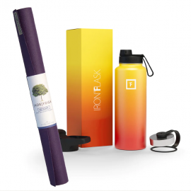 Jade Yoga Voyager Mat - Purple & Iron Flask Wide Mouth Bottle with Spout Lid, Fire, 32oz/950ml Bundle JY-668P-IFB