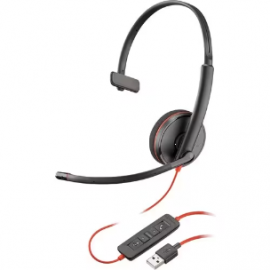 Poly Blackwire 3210 Wired Over-the-head Mono Headset - Monaural - Supra-aural - 20 Hz to 20 kHz - Noise Reduction, Noise Cancelling Microphone - USB Type A 209744-201