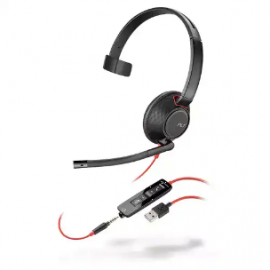 Poly Blackwire C5210 Wired On-ear, Over-the-head Mono Headset - Monaural - Supra-aural - 20 Hz to 20 kHz - Noise Cancelling Microphone - Mini-phone (3.5mm), USB Type A 207577-201