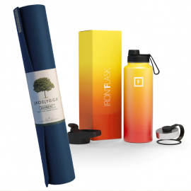 Jade Yoga Harmony Mat - Midnight & Iron Flask Wide Mouth Bottle with Spout Lid, Fire, 32oz/950ml Bundle JY-368MB-IFB