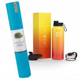 Jade Yoga Harmony Mat - Sky Blue & Iron Flask Wide Mouth Bottle with Spout Lid, Fire, 32oz/950ml Bundle JY-368SKB-IFB