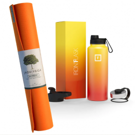 Jade Yoga Harmony Mat - Orange & Iron Flask Wide Mouth Bottle with Spout Lid, Fire, 32oz/950ml Bundle JY-368TO-IFB