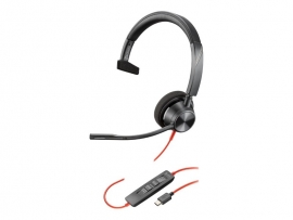HP POLY BLACKWIRE 3310 MS MONO USB-C CORDED HEADSET, INCLUDING USB-A ADAPTOR 8X216AA