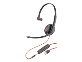 HP POLY BLACKWIRE C3215 UC MONO CORDED HEADSET, 3.5MM & USB-A 80S06A6