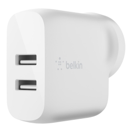 Belkin BoostCharge Dual Usb-a Wall Charger 24W - White (WCB002auWH), 2xUSB-A (12W), 24W/4.8 Amps, Cew $2500, 2 Years Warranty WCB002auWH