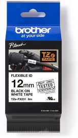 12MM Blk On White Flexible Tz Tape TZE-FX231