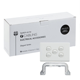4C | Elegant Wall Switch 5 Gang 250V 16A - Horizontal - 10 Pack With 10 Free C-Clips 040.0.0090.10PACK