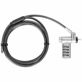 Targus Defcon ASP96RGLX Cable Lock For Monitor, Docking Station, Notebook - 1.98 M Cable - Resettable - 4-digit - Patented T-bar/Combination Lock - Silver - Galvanized Steel - For Monitor, Docking Station, Notebook ASP96RGLX