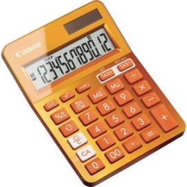 Canon Ls-123K Simple Calculator - Angled Display, Dual Power, Key Rollover, Sign Change, Double Zero, Auto Power Off, Non-slip Rubber Pad, Large Display - Battery Powered - 25 Mm Height X 104 Mm Width X 145 Mm Length - Metallic Orange - Plastic, Plastic