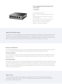 PoE Switch: 5-Port Gigabit Desktop Switch With 4-Port PoE+ 56W TL-SG1005P