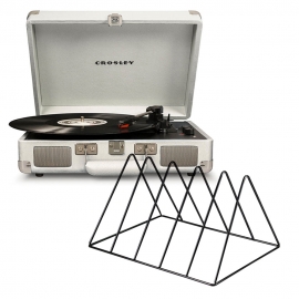 Crosley Cruiser Bluetooth Portable Turntable - White Sands + Gadhouse Vinyl Rack Bundle - Black CR8005FVR-WS4