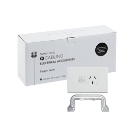 4C | Elegant Single Power Point 250V 10A | Horizontal |10 Pack With 10 Free C-Clips 040.0.0094.10PACK