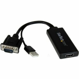 StarTech.com VGA To Hdmi Adapter With USB Audio & Power - Portable VGA To Hdmi Converter - 1080p - 1 X 15-pin Hd-15 - Male, 1 X 4-pin USB Type A - Male - 1 X 19-pin Hdmi Digital Audio/Video - Female - Black VGA2HDU