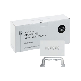 4C | Classic 3 Gang Switch 250V 16AX - Horizontal - 10 Pack With 10 Free C-Clips 040.000.0291.10PACK