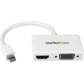 StarTech.com Travel A/V Adapter - 2-in-1 Mini DisplayPort To HDMI Or VGA Converter - White - 1 X 20-pin Mini DisplayPort Digital Audio/Video - Male - 1 X 15-pin Hd-15 - Female, 1 X 19-pin HDMI Digital Audio/Video - Female - White MDP2HDVGAW