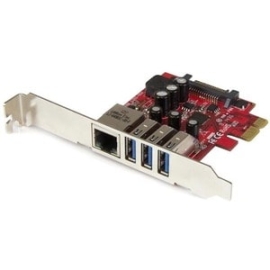 StarTech.com USB Adapter - PCI Express 2.0 - Plug-in Card - 3 Total USB Port(s) - 3 USB 3.0 Port(s)1 Network (Rj-45) Port(s) - Pc, Linux PEXUSB3S3GE