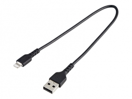 STARTECH 0.3M USB-A TO LIGHTNING CABLE, RUGGED, BLACK, 2YR RUSBLTMM30CMB