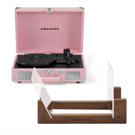 Crosley Cruiser Bluetooth Portable Turntable - Blush Pink + Bundled Crosley Record Storage Display Stand CR8005ESS-BH4