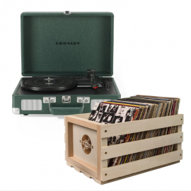 Crosley Cruiser Bluetooth Portable Turntable - Emerald Green + Bundled Crosley Record Storage Crate CR8005FSC-EM4