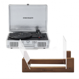 Crosley Cruiser Bluetooth Portable Turntable - Silver + Bundled Crosley Record Storage Display Stand CR8005FSS-SI4