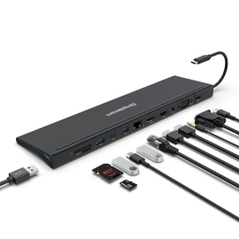 Simplecom CHN622 Usb-c 12-in-1 Multiport Docking Station Laptop Stand Dual Hdmi + VGA Triple Display Gigabit LAN CHN622