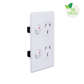 4C | Elegant Double Power Point 250V 10A | Vertical | 10 Pack With 10 Free C-Clips 040.0.0099.10PACK