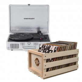 Crosley Cruiser Bluetooth Portable Turntable - Silver + Bundled Crosley Record Storage Crate CR8005FSC-SI4