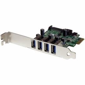 StarTech.com USB Adapter - PCI Express X1 - 5 GB/s - Plug-in Card - Green - Taa Compliant - Uasp Support - 4 Total USB Port(s)1 Sata Port(s) - Pc PEXUSB3S4V