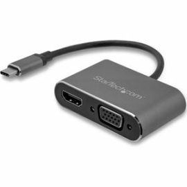 StarTech.com USB C To VGA And HDMI Adapter - Aluminum - USB-C Multiport Adapter - 6 In / 15.24 Cm Built-In Cable - USB C Multiport Adapter Supports USB C To HDMI & VGA - Works With Almost Any Monitor Tv / Projector - Supports Up To 4K 30Hz (HDMI) & 1080p