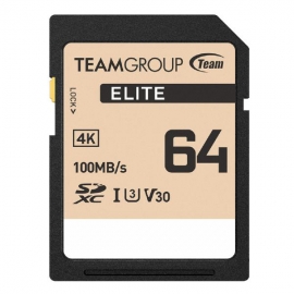 Team Group Elite SDXC UHS-I U3 High Speed Memory Card 64GB, R/W (Max) 100MB/s 50MB/s, V30 TESDXC64GIV3069