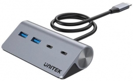 Unitek 4-in-1 USB-C 5Gbps Hub (2xUSB-A 5Gbps + 2xUSB-C 5Gbps), with USB-C Power Port, Space Gray, UNITEK Gift Box H1337AGY01