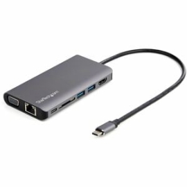 StarTech.com USB C Multiport Adapter - USB-C Mini Travel Dock W/ 4K HDMI Or 1080p VGA - 100W Pd Pass-Through, 3x USB, Sd, GbE, Audio - Black DKT30CHVAUSP