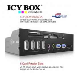 Icy Box 5.25" Multi-port Card Reader With Usb 3.0, Usb 2.0 Hub, Esata, Hd Audio Acricy863a525