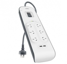 Belkin 6 Outlet Surge Protector With 2m Cord With 2 Usb Ports (2.4a) Bsv604au2m