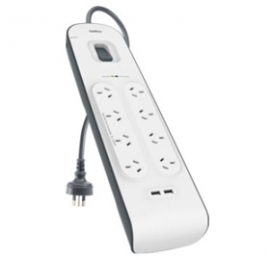 Belkin 8 Outlet Surge Protector With 2m Cord With 2 Usb Ports (2.4a) Bsv804au2m