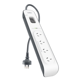Belkin SurgeMaster 4-Outlet Surge Protection Strip With 2M Power Cord - White/Grey (BSV400au2M), 525 Joules Protection,$20,000 Cew, 2 Years Warranty BSV400au2M