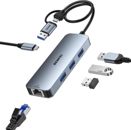 Benfei 000386GY Usb-c + USB 3.0 To Gigabit RJ45 + 3 Port USB 3.0 Hub Compatible With Mac ELEBEN386GY