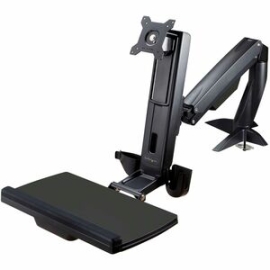 StarTech.com Sit Stand Monitor Arm - Desk Mount Sit-Stand Workstation Up To 27inch Vesa Display - Standing Desk Converter - Keyboard Tray - Desk Mount Sit-stand Monitor Arm Supports Single Vesa Display Up To 27in/17.6lb (or 34" Ultrawide) - Adjustable He