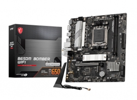 MSI B650M BOMBER WIFIB650M m-ATX Motherboard: AM5 Socket For AMD Ryzen 7000/8000 Series Processors2x DDR5, 4x SATA 6Gb/s, PCIe 4.0, 2x M.2 Gen4, USB 3.2, 2.5G LAN, Wi-Fi 6E + Bluetooth 5.3, Realtek ALC897 7.1 Audio, HDMI/DP
