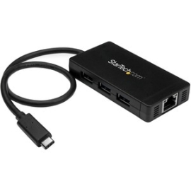 StarTech.com USB/Ethernet Combo Hub - USB Type C - External - Black - Taa Compliant - 3 Total USB Port(s) - 3 USB 3.0 Port(s)1 Network (Rj-45) Port(s) - Pc, Mac HB30C3A1GE