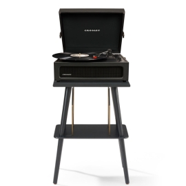 Crosley Voyager Bluetooth Portable Turntable + Crosley Turntable Stand Bundle - Black CRIW8017BST-BK4