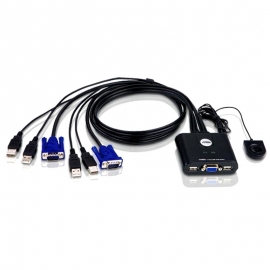 Aten Petite 2 Port Usb Vga Kvm Switch With Remote Port Selector - 0.9m Cables Built In Cs22u