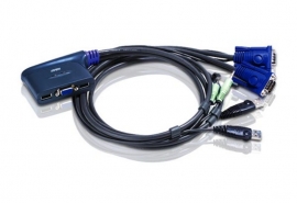Aten Petite 2 Port Usb Vga Kvm Switch With Audio - 0.9M Cables Built In Cs62Us-At