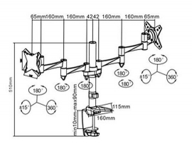 Brateck Elegant Aluminium Dual LCD Monitor Table Stand w/ Arm&Desk Clamp Silver VESA75/ 100mm
