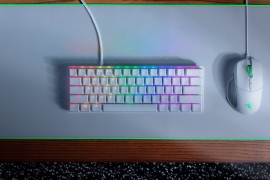 Razer Huntsman Mini-Mercury Edition-60% Optical Gaming Keyboard (Clicky Purple Switch)-FRML Packaging RZ03-03390300-R3M1
